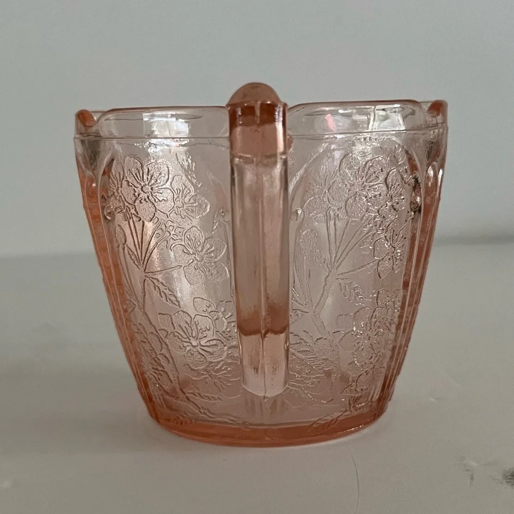 Vintage Pink Depression Glass Cherry Blossom Open Sugar